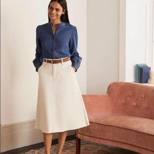 Boden Effie Off-White Ecru Denim Midi A-Line Skirt - Size US 20